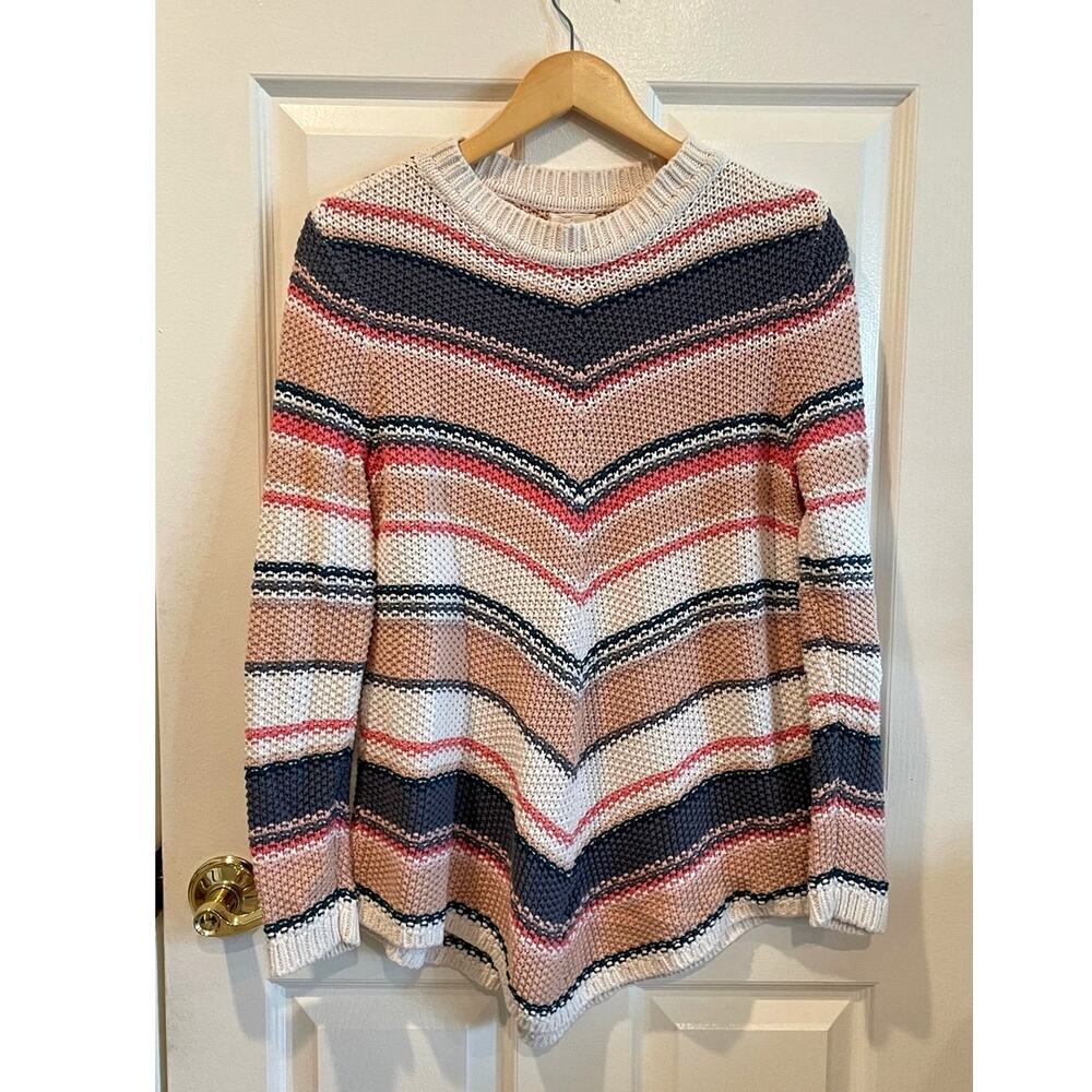 Caslon Loose Knit Chevron Striped Tunic Sweater Pullover Multicolor Boho Size PS